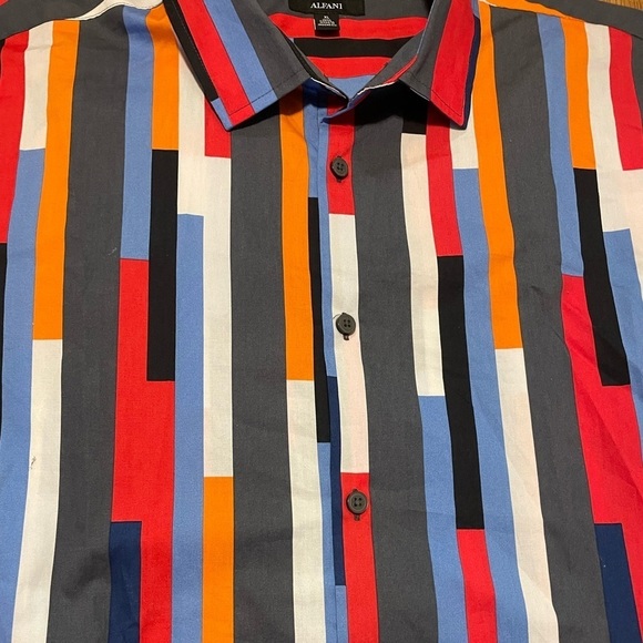 Alfani Mens multicolored Vertical Striped Shirt Long Sleeve Hit Colorful - Picture 7 of 7
